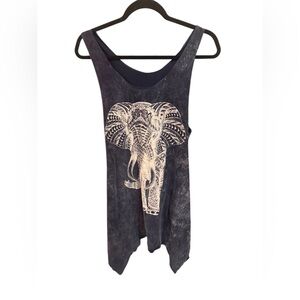 Elephant Print Sleeveless Mini Dress - dark blue